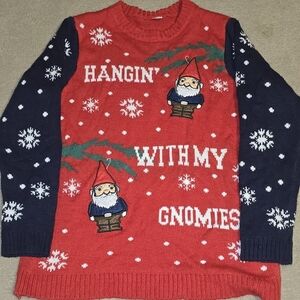 HOLIDAY TIMES UGLY CHIRSTMAS SWEATER HANGING WITH MY GNOMIES WOMENS SIZE LARGE